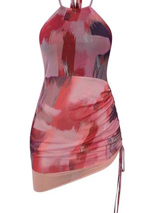 Облегающее платье в сеточку с абстрактным принтом и вырезом халтер5 фото