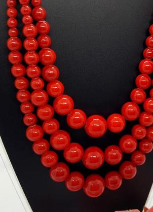 ❤️🌸 ожерелье колье трехрядное в украинском стиле красный коралл9 фото