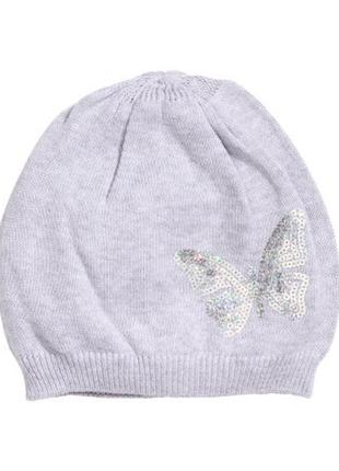Тонка бавовняна шапка н&м, з метеликом з паєтками, р. 8-12 років