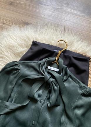 Zara сатинлвая блуза с завязками2 фото