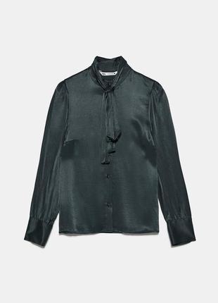 Zara сатинлвая блуза с завязками5 фото