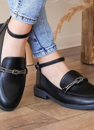 Туфли женские черные на плоской подошве весенние,осенние - женская обувь весна,осень 2022