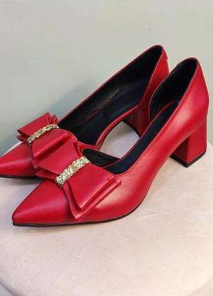 Червоні туфлі лодочки бант bant 🎀 натуральна шкіра 🔰красные туфли лодочки бант натуральная кожа2 фото