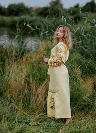 Лляна вишиванка вишита сукня в стилі бохо на 100% льоні6 фото