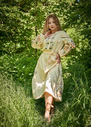 Лляна вишиванка вишита сукня в стилі бохо на 100% льоні9 фото