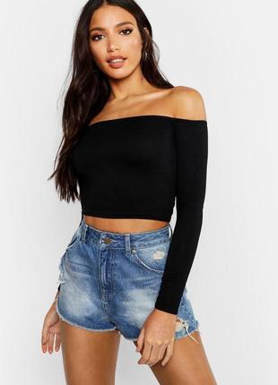 Топ с длинным рукавом из жатого котонового трикотажа