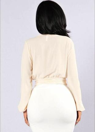 Элегантная молочная бежевая блузка рубашка с длинными пышными рукавами fashion nova l4 фото