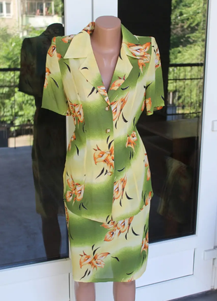 Костюм женский юбочный летний зеленый жакет и юбка код п1914 фото
