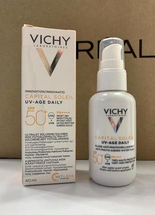 Солнцезащитный невесомый флюид против признаков фотостарения кожи лица, spf 50+ vichy capital soleil uv-age daily