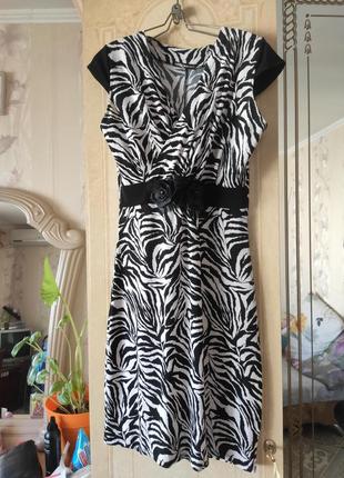 Сукня чорно біла літнє плаття 46 48 розмір сарафан зебра принт