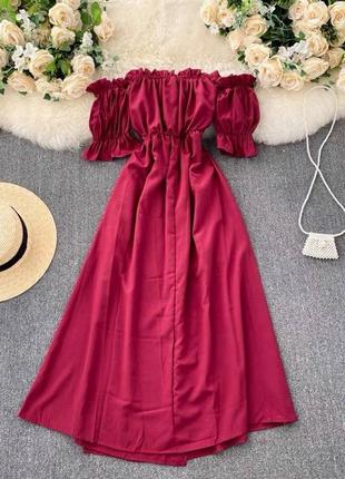 Плаття плаття сукня з відкритими плечима плічками літній стильне модне красиве нарядне якісне бордове бордове1 фото