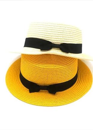 Жіночий соломяний капелюх 2022 літня шляпа канотье канотьє1 фото