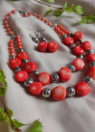Комплект ожерелье из настоящего коралла украинское и серьги к вышиванке коралловые кораллы монисто4 фото