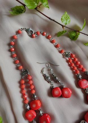 Комплект ожерелье из настоящего коралла украинское и серьги к вышиванке коралловые кораллы монисто6 фото
