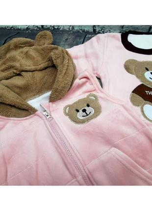 Костюм-тройка bear светло-розовый жилетка кофта штаны флис плюш утеплённый3 фото