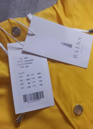 Дощовик водонепроникна куртка жіноча чоловіча бренд rains 1202 long jacket жовтий 04 yellow оригінал.9 фото