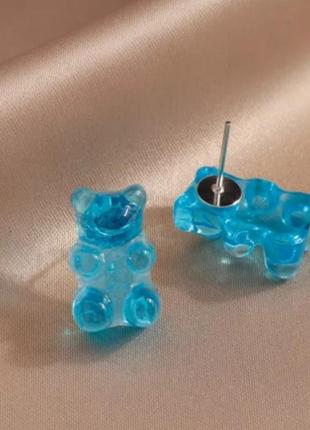 Дитячі сережки ведмедики гвоздики, блакитні - довжина 1,8 см, смола