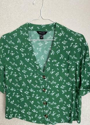 Зелёный топ блуза в цветочек1 фото