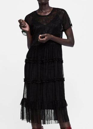Кружевное черное платье zara.