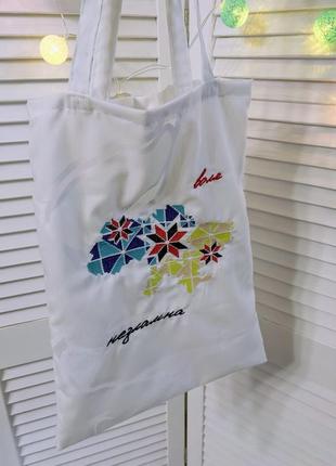 Вместительная эко сумка, шоппер, торба с патриотичной вышивкой3 фото