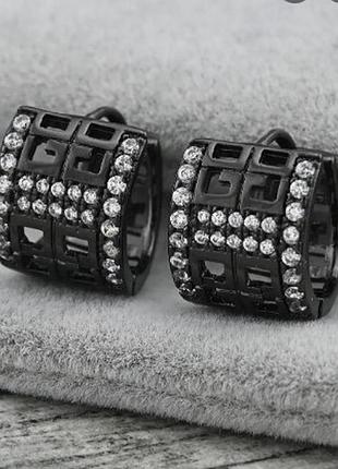 Серьги xuping 35723, размер 12*9мм, белые фианиты, позолота black gun