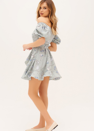 Молодежное воздушное мини платье воланы рукава-фонарики принт4 фото