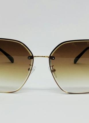 Bvlgari красивые женские солнцезащитные очки коричневый градиент в золотом металле2 фото