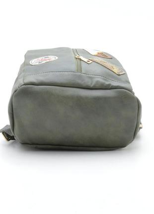 Рюкзак зі шкірозамінника 02 зелений (хакі)4 фото