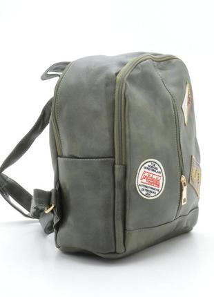 Рюкзак зі шкірозамінника 02 зелений (хакі)