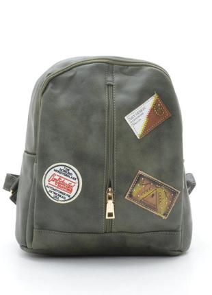 Рюкзак зі шкірозамінника 02 зелений (хакі)2 фото