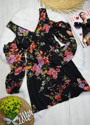 Плаття шифонове квітковий принт сукня з воланами відкриті плечі