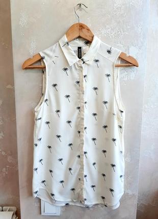 H&m кремовая блуза в принт " пальм "4 фото