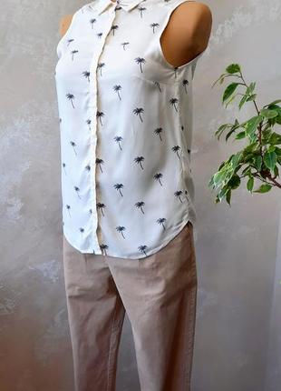 H&m кремовая блуза в принт " пальм "7 фото