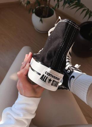 🖤converse бархатные chuck taylor all star platform трендові чорні кеді на високій платформі весна літо жіночі масивні кеди конверс чорні на високій підошві8 фото