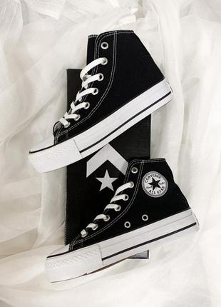 ❤️ converse chuck taylor classic black high top жіночі чорні кеди конверси тренд весна літо осінь з високою підошвою женские черные кеды