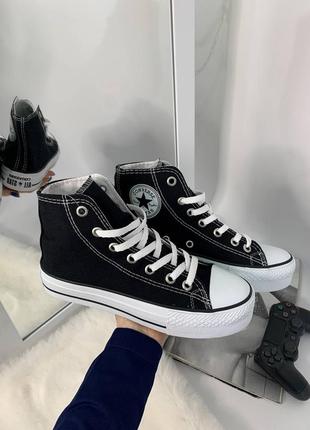 ❤️ converse chuck taylor classic black high top жіночі чорні кеди конверси тренд весна літо осінь з високою підошвою женские черные кеды3 фото