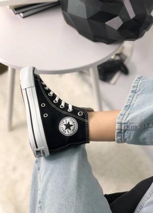 ❤️ converse chuck taylor classic black high top жіночі чорні кеди конверси тренд весна літо осінь з високою підошвою женские черные кеды9 фото