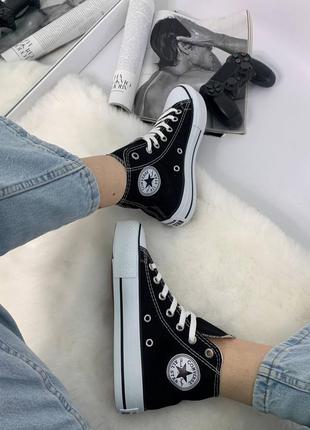 ❤️ converse chuck taylor classic black high top жіночі чорні кеді конверси тренд весна літо осінь з високою підошвою жіночі чорні кеди5 фото