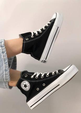 ❤️ converse chuck taylor classic black high top жіночі чорні кеді конверси тренд весна літо осінь з високою підошвою жіночі чорні кеди8 фото