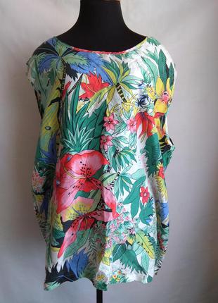 Блуза в тропический принт из натурального шелка