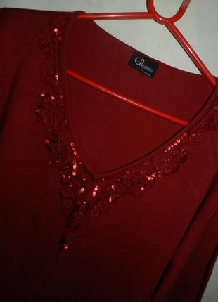 Красивая,трикотажная блузка-джемпер с пайетками и бисером,большого размера,cacanelle