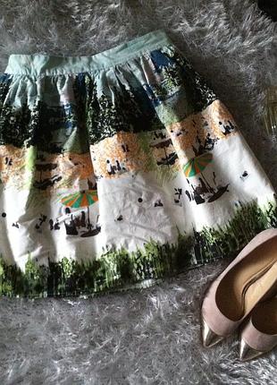 Мини юбка с принтом пляж море зонтик