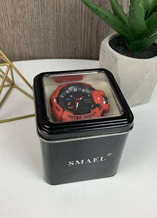 Спортивные мужские наручные часы smael с подсветкой и секундомером, электронные с будильником красные6 фото