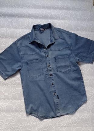 Чоловіча джинсова сорочка з коротким рукавом5 фото