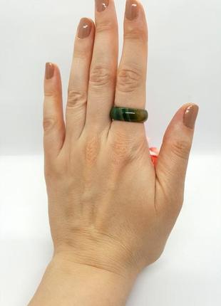 🍀💍 кільце натуральний цільний камінь зелений агат р.19,57 фото