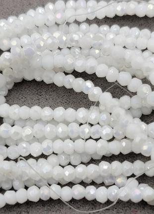 Бусины стекло finding рондель гранёнка матовый белый перелив 2 мм вязка 160 шт