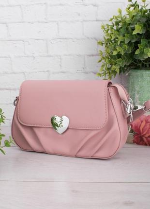 Стильна рожева пудра сумка сумочка клатч на довгій ручці модна