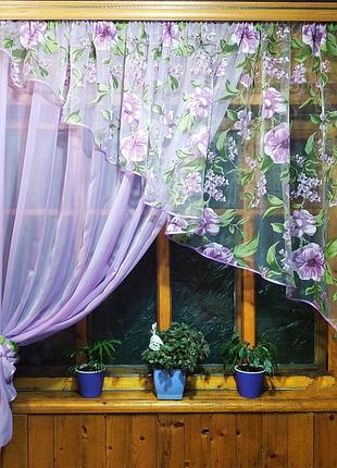 Занавеска готовая короткая анжелика сирень левая