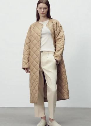 Новое стильное стеганое пальто из экокожи zara2 фото