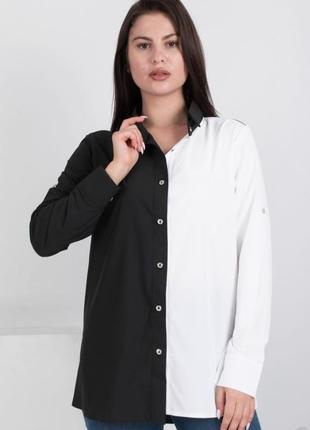 Стильна чорна біла блуза подовжена сорочка модна